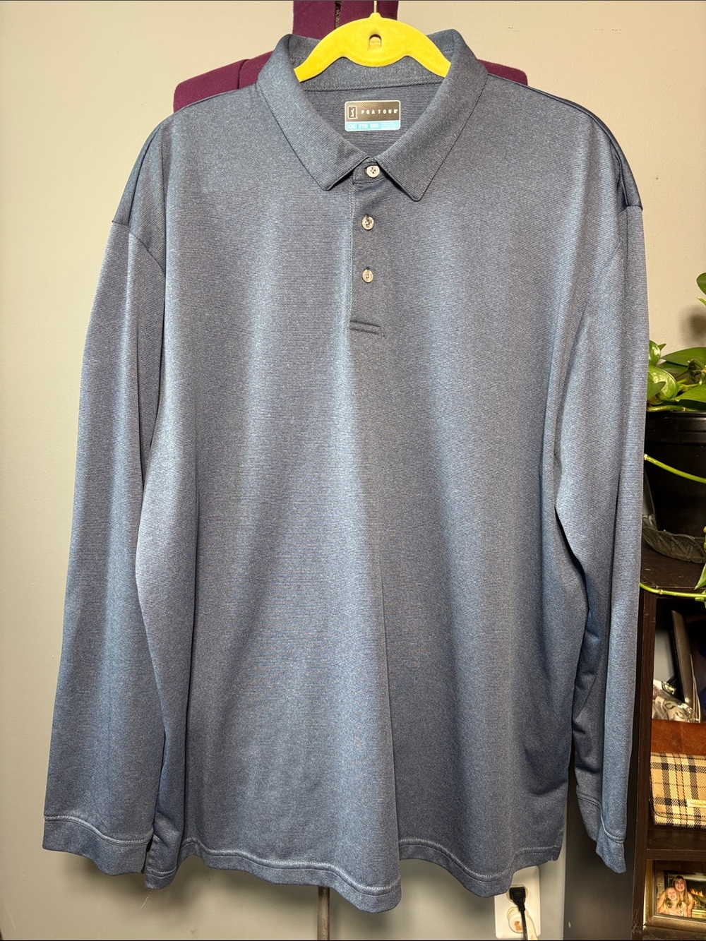 PGA Tour Men's Long-Sleeve Polo in Slate Blue